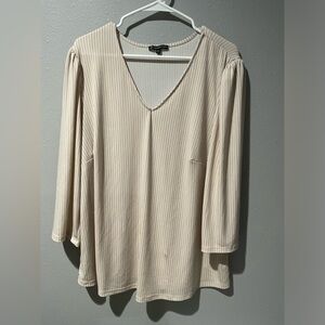 Adrianna Papell size 2x striped tunic top vneck blouse shirred shoulder